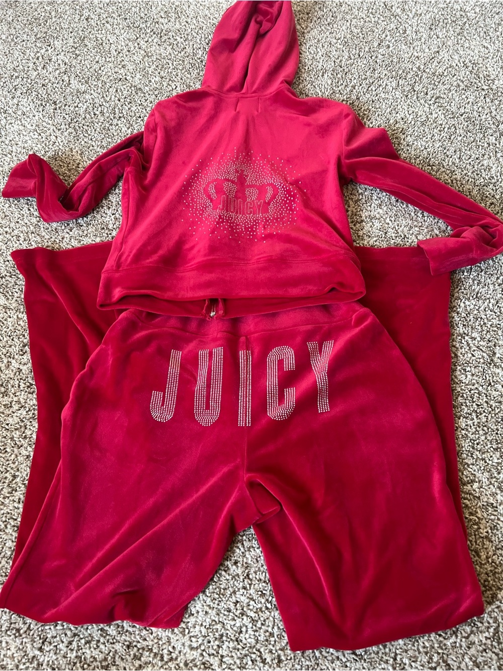 Juicy Couture Women's Red Velour Hoodie & Pants Set